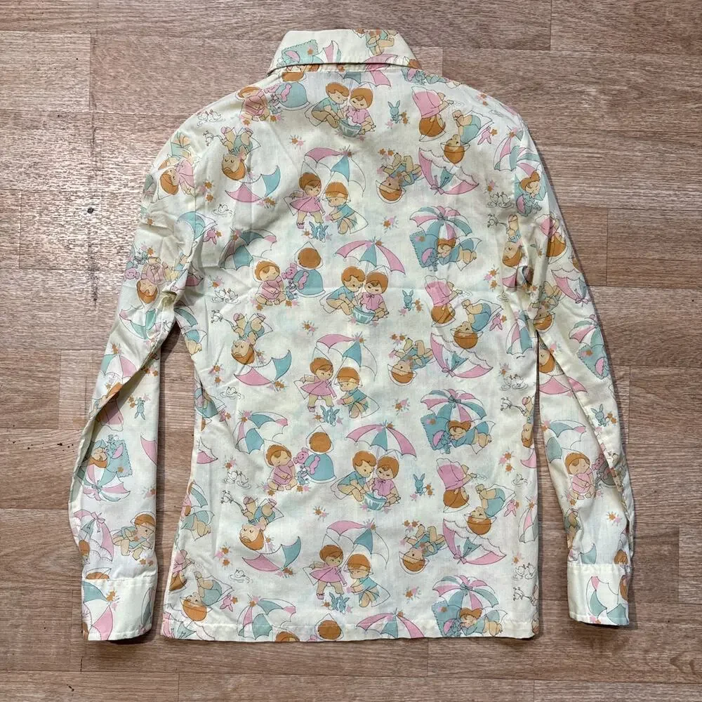 vintage 70s women’s SULTRA Umbrella Kids Novelty Print Button shirt size 32 - Picture 7 of 9